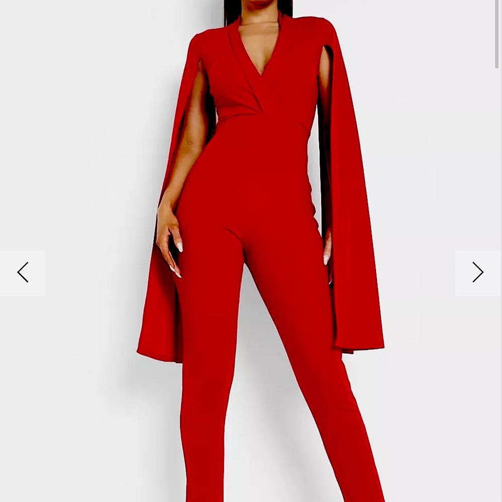 Burgundy Jumpsuit Cape Slim Tailored Boohoo